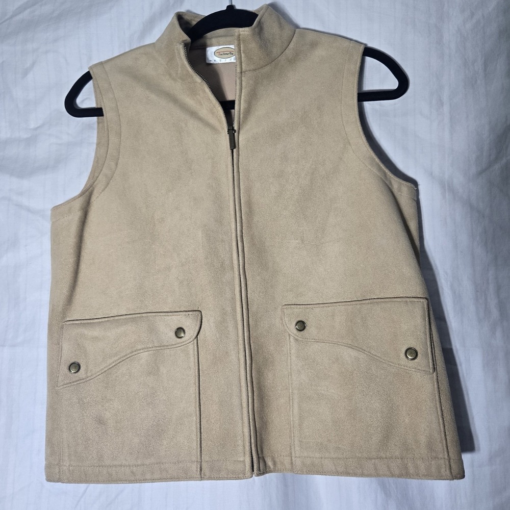 Talbots women's full-zip vest, tan or beige faux suede Petite Small
